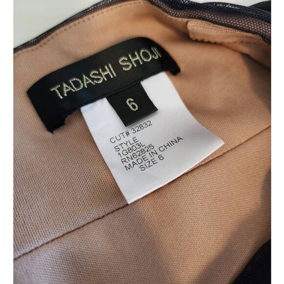 Tadashi Shoji Gown V Neck Cap Sleeve Maxi Formal Navy Blue Size 6 - Picture 3 of 10